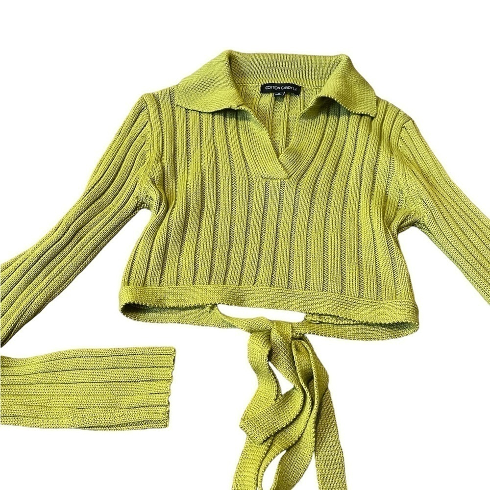 Cotton Candy LA Green Long Sleeve Knit Top With Tie On Back